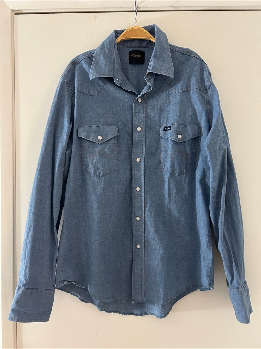 Wrangler Light Blue Denim Western Snap Button-Down Shirt